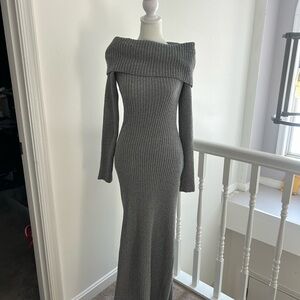 Chic Long Sleeve Gray Knit Dress